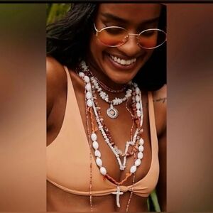 Free People Ariana Ost Easy Does It Pearl Strand Necklace in Orange lvory